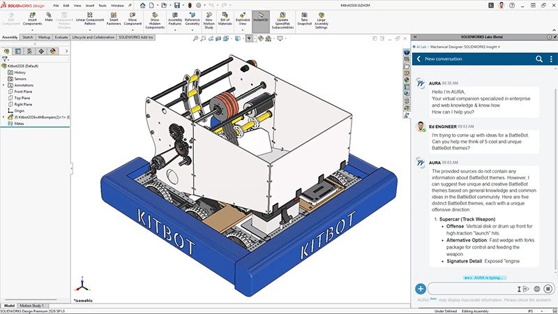 AURA 在 SOLIDWORKS 右侧面板中对话的界面