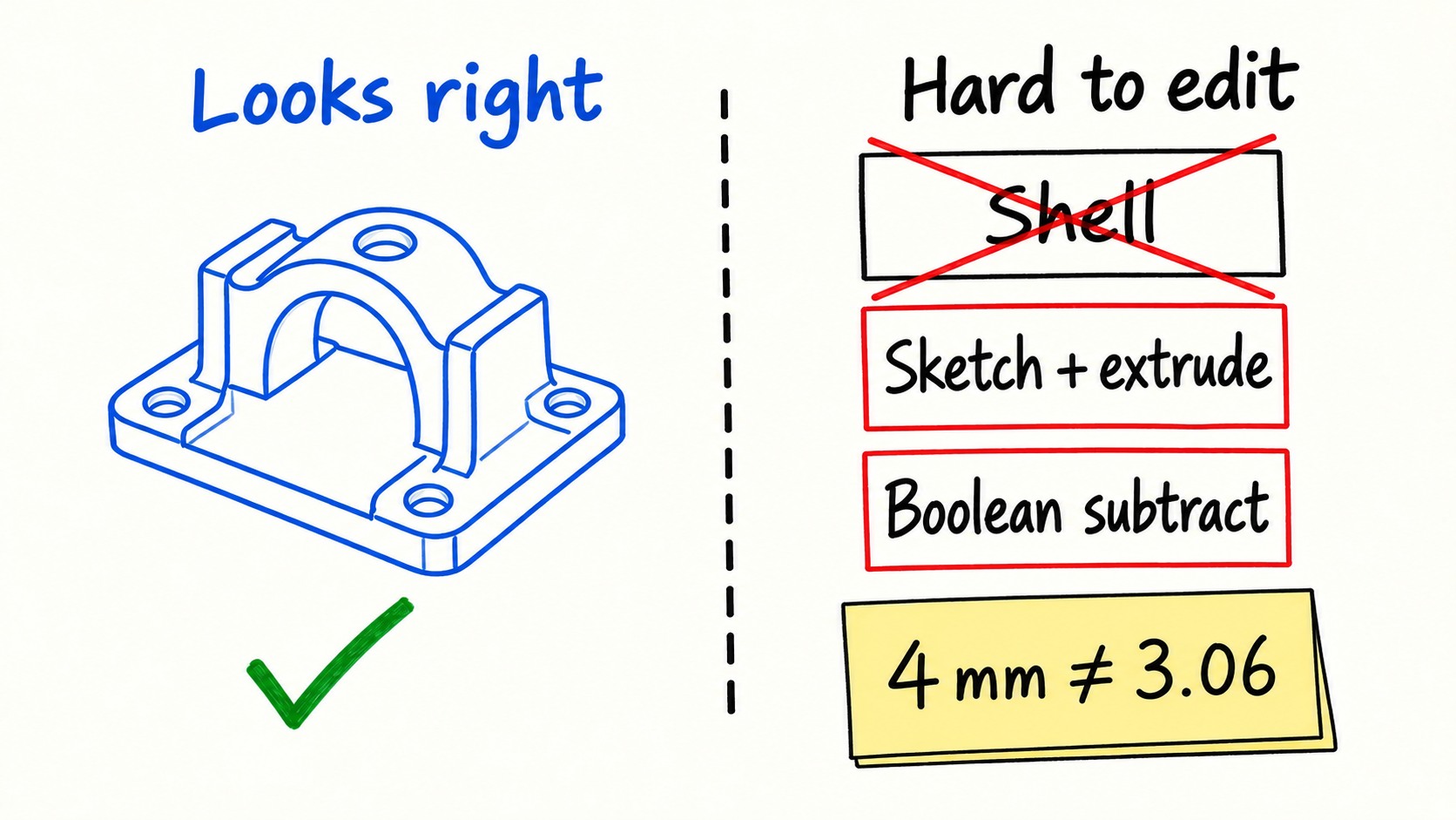 A plausible shape can hide a feature tree that is difficult to edit