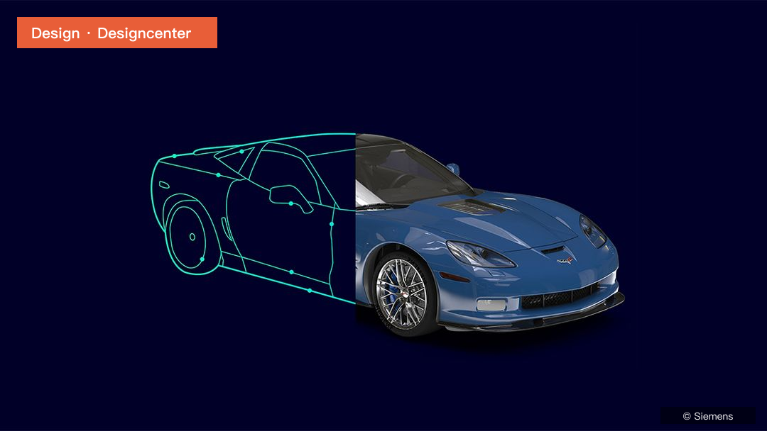 Designcenter page image: wireframe and rendered vehicle model